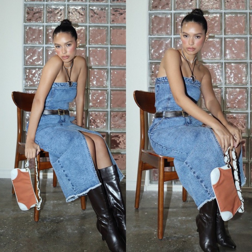 🦃24 HOUR SALE🦃 Put A Record On Denim Tube Midi Dress - Picture 4 of 6